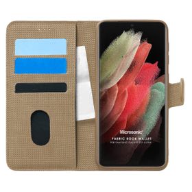 Microsonic Samsung Galaxy S21 Ultra Fabric Book Wallet Gold Cep Telefonu Kılıfı