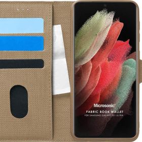 Microsonic Samsung Galaxy S21 Ultra Fabric Book Wallet Gold Cep Telefonu Kılıfı
