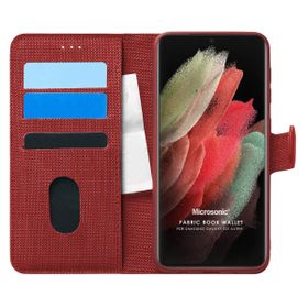 Microsonic Samsung Galaxy S21 Ultra Fabric Book Wallet Kırmızı Cep Telefonu Kılıfı