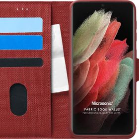 Microsonic Samsung Galaxy S21 Ultra Fabric Book Wallet Kırmızı Cep Telefonu Kılıfı