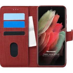 Microsonic Samsung Galaxy S21 Ultra Fabric Book Wallet Kırmızı Cep Telefonu Kılıfı
