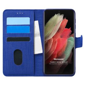 Microsonic Samsung Galaxy S21 Ultra Fabric Book Wallet Lacivert Cep Telefonu Kılıfı