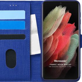 Microsonic Samsung Galaxy S21 Ultra Fabric Book Wallet Lacivert Cep Telefonu Kılıfı