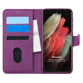Microsonic Samsung Galaxy S21 Ultra Fabric Book Wallet Mor Cep Telefonu Kılıfı