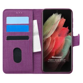 Microsonic Samsung Galaxy S21 Ultra Fabric Book Wallet Mor Cep Telefonu Kılıfı