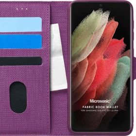 Microsonic Samsung Galaxy S21 Ultra Fabric Book Wallet Mor Cep Telefonu Kılıfı