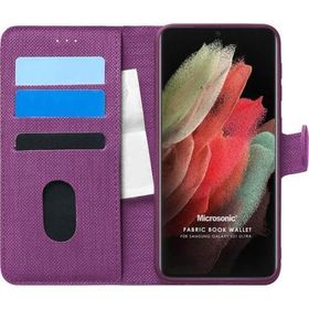 Microsonic Samsung Galaxy S21 Ultra Fabric Book Wallet Mor Cep Telefonu Kılıfı