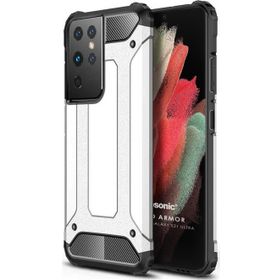 Microsonic Samsung Galaxy S21 Ultra Rugged Armor Gümüş Cep Telefonu Kılıfı