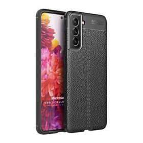 Microsonic Samsung Galaxy S22 Plus Deri Dokulu Silikon Siyah Kılıf