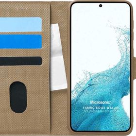 Microsonic Samsung Galaxy S22 Plus Fabric Book Wallet Gold Cep Telefonu Kılıfı