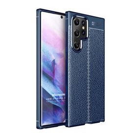 Microsonic Samsung Galaxy S22 Ultra Deri Dokulu Silikon Lacivert Cep Telefonu Kılıfı