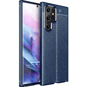 Microsonic Samsung Galaxy S22 Ultra Deri Dokulu Silikon Lacivert Cep Telefonu Kılıfı