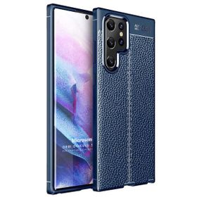 Microsonic Samsung Galaxy S22 Ultra Deri Dokulu Silikon Lacivert Cep Telefonu Kılıfı