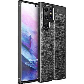Microsonic Samsung Galaxy S22 Ultra Deri Dokulu Silikon Siyah Cep Telefonu Kılıfı