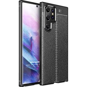 Microsonic Samsung Galaxy S22 Ultra Deri Dokulu Silikon Siyah Cep Telefonu Kılıfı