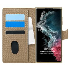 Microsonic Samsung Galaxy S22 Ultra Fabric Book Wallet Gold Cep Telefonu Kılıfı