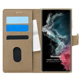 Microsonic Samsung Galaxy S22 Ultra Fabric Book Wallet Gold Cep Telefonu Kılıfı