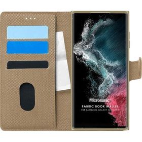Microsonic Samsung Galaxy S22 Ultra Fabric Book Wallet Gold Cep Telefonu Kılıfı