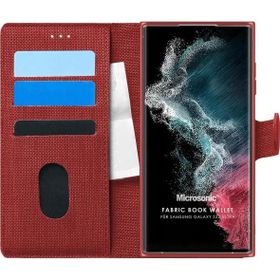 Microsonic Samsung Galaxy S22 Ultra Fabric Book Wallet Kırmızı Cep Telefonu Kılıfı