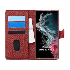 Microsonic Samsung Galaxy S22 Ultra Fabric Book Wallet Kırmızı Cep Telefonu Kılıfı