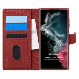 Microsonic Samsung Galaxy S22 Ultra Fabric Book Wallet Kırmızı Cep Telefonu Kılıfı
