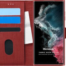Microsonic Samsung Galaxy S22 Ultra Fabric Book Wallet Kırmızı Cep Telefonu Kılıfı