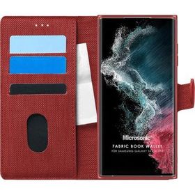 Microsonic Samsung Galaxy S22 Ultra Fabric Book Wallet Kırmızı Cep Telefonu Kılıfı