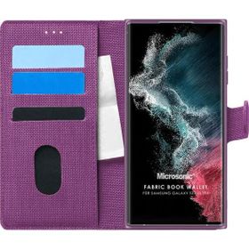 Microsonic Samsung Galaxy S22 Ultra Fabric Book Wallet Mor Cep Telefonu Kılıfı