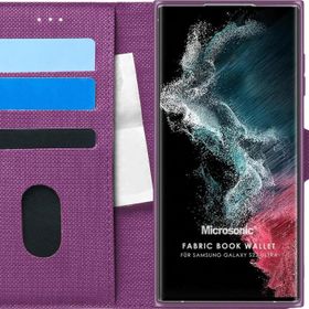 Microsonic Samsung Galaxy S22 Ultra Fabric Book Wallet Mor Cep Telefonu Kılıfı