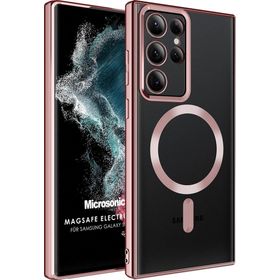Microsonic Samsung Galaxy S22 Ultra Magsafe Luxury Electroplate Rose Gold Cep Telefonu Kılıfı