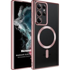 Microsonic Samsung Galaxy S22 Ultra Magsafe Luxury Electroplate Rose Gold Cep Telefonu Kılıfı