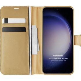 Microsonic Samsung Galaxy S23 Delux Leather Wallet Gold Cep Telefonu Kılıfı