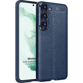 Microsonic Samsung Galaxy S23 Deri Dokulu Silikon Lacivert Kılıf