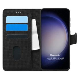 Microsonic Samsung Galaxy S23 Fabric Book Wallet Siyah Cep Telefonu Kılıfı