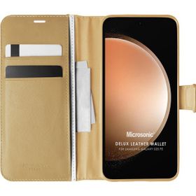 Microsonic Samsung Galaxy S23 FE Delux Leather Wallet Gold Kılıf