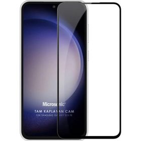 Microsonic Samsung Galaxy S23 FE Tam Kaplayan Siyah Temperli Cam Ekran Koruyucu
