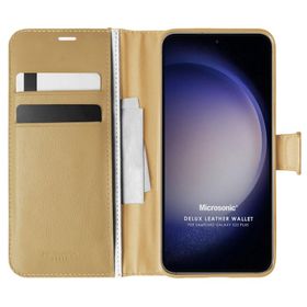 Microsonic Samsung Galaxy S23 Plus Delux Leather Wallet Gold Cep Telefonu Kılıfı