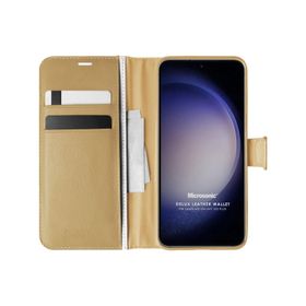 Microsonic Samsung Galaxy S23 Plus Delux Leather Wallet Gold Cep Telefonu Kılıfı