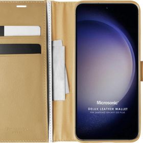 Microsonic Samsung Galaxy S23 Plus Delux Leather Wallet Gold Cep Telefonu Kılıfı