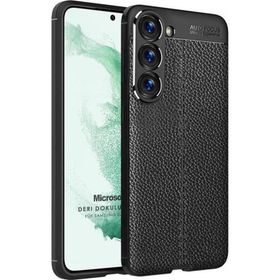Microsonic Samsung Galaxy S23 Plus Deri Dokulu Silikon Siyah Kılıf