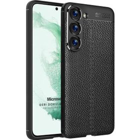 Microsonic Samsung Galaxy S23 Plus Deri Dokulu Silikon Siyah Kılıf