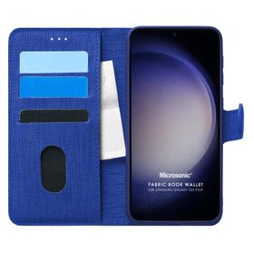 Microsonic Samsung Galaxy S23 Plus Fabric Book Wallet Lacivert Cep Telefonu Kılıfı