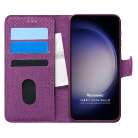 Microsonic Samsung Galaxy S23 Plus Fabric Book Wallet Mor Cep Telefonu Kılıfı