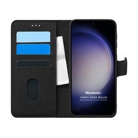 Microsonic Samsung Galaxy S23 Plus Fabric Book Wallet Siyah Cep Telefonu Kılıfı