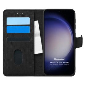 Microsonic Samsung Galaxy S23 Plus Fabric Book Wallet Siyah Cep Telefonu Kılıfı