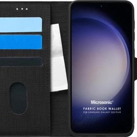 Microsonic Samsung Galaxy S23 Plus Fabric Book Wallet Siyah Cep Telefonu Kılıfı