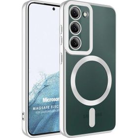 Microsonic Samsung Galaxy S23 Plus Magsafe Luxury Electroplate Gümüş Cep Telefonu Kılıfı