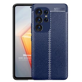 Microsonic Samsung Galaxy S23 Ultra Deri Dokulu Silikon Lacivert Kılıf