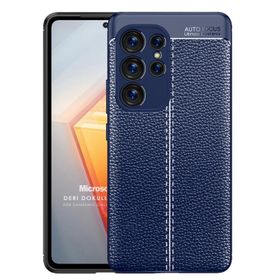 Microsonic Samsung Galaxy S23 Ultra Deri Dokulu Silikon Lacivert Kılıf