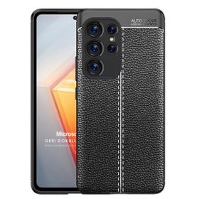 Microsonic Samsung Galaxy S23 Ultra Deri Dokulu Silikon Siyah Kılıf